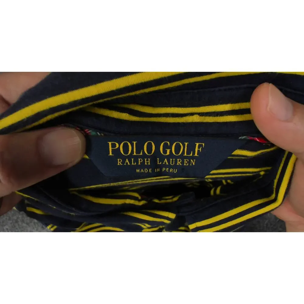 Polo Golf Ralph Lauren Vintage Y2K Striped Polo Shirt Mens XL Navy Yellow